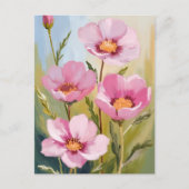 花の水彩画 ピンクの花 ポストカード (正面)