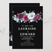 花の水彩画 ローズ ピオニー ブラック インビテーション (正面/裏面)