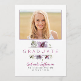 花の水彩画-写真の卒業パーティー 招待状