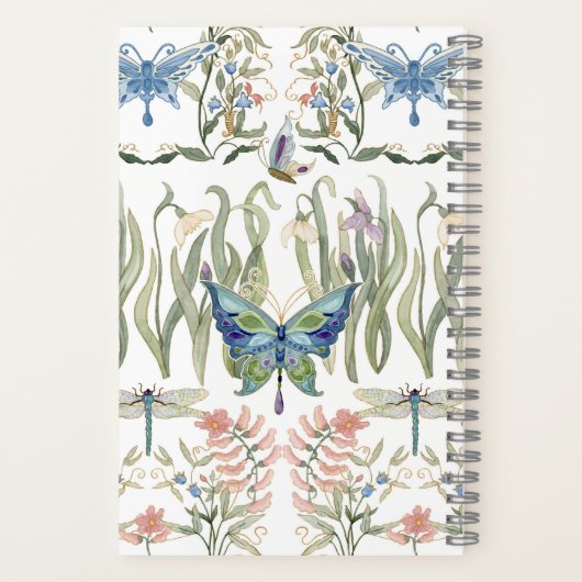 花の水彩画 青とピンクの蝶 ブライダル ノートブック (裏面)