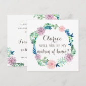 花の水彩私の名誉のマトロンになるかどうか 招待状 (正面/裏面)