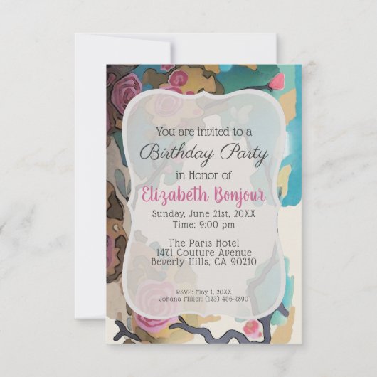 花の水彩紙とサイズオプション – RSVP & 招待状 (裏面)