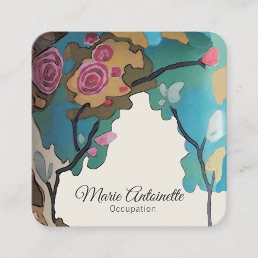 花の水彩紙/サイズ/スタイルオプション –  スクエア名刺 (正面)