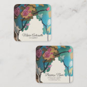 花の水彩紙/サイズ/スタイルオプション –  スクエア名刺 (正面/裏面)