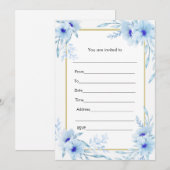 花の水彩青金招待状記入欄付き 招待状 (正面/裏面)