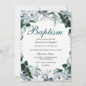 花の水彩 ターコイズグリーン 洗礼招待状 招待状 (正面)