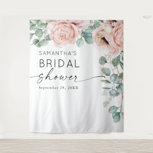 花の水彩 ピンクのブライダルシャワー タペストリー (正面)