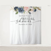 花の水彩 ピンク ネイビー ブライダルシャワー タペストリー (正面)