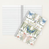 花の水彩 ブルーとピンクの蝶のウェディング ノートブック (内側)