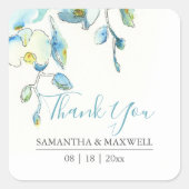 花の水彩 ブルー オーキッド お礼 シール (正面)