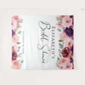 花の水彩 ワインレッドとピンクのブライダルシャワー タペストリー (正面(横))