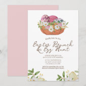 花の水彩 春のイースター ブランシュ & 卵の宝探し 招待状 (正面/裏面)