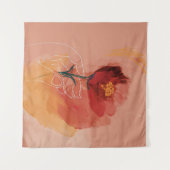 花の水色と線のスケッチを保持する手 タペストリー (正面(横))