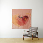 花の水色と線のスケッチを保持する手 タペストリー (インサイチュ(横))