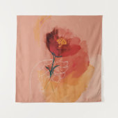 花の水色と線のスケッチを保持する手 タペストリー (正面)