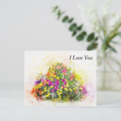 花の水色のかわいらし籠 ポストカード (スタンド正面)