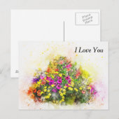 花の水色のかわいらし籠 ポストカード (正面/裏面)