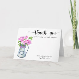 花の水色のジャグあなた感謝していの赤ちゃんシャワー サンキューカード
