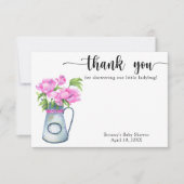 花の水色のジャグあなた感謝していの赤ちゃんシャワー サンキューカード (正面)