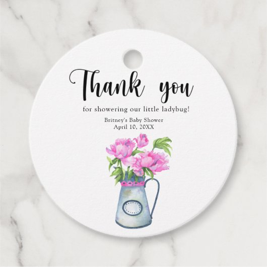 花の水色のジャグ – あなた感謝していの赤んだシャワー フェイバータグ (正面)