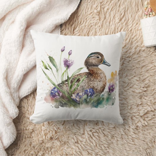 花の水色アヒル クッション (ブランケット)