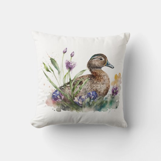 花の水色アヒル クッション (正面)