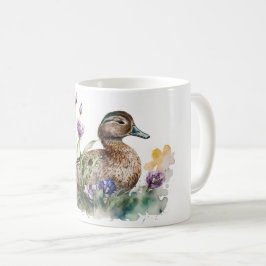 花の水色アヒル コーヒーマグカップ