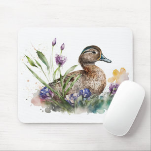 花の水色アヒル マウスパッド