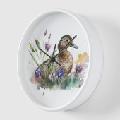 花の水色アヒル 壁時計 (傾斜)