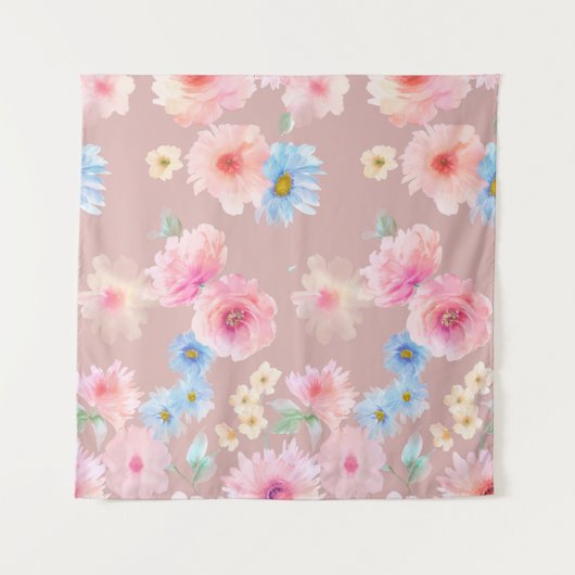 花の水色イラストレーション。ビッグセットウォーターコロ タペストリー (正面)