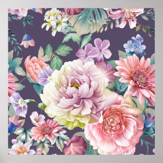 花の水色イラストレーション。ビッグセットウォーターコロ ポスター (正面)