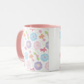 花の水色ソフトピンク、青、ロマンチック マグカップ (正面左)