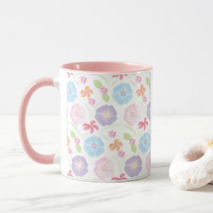 花の水色ソフトピンク、青、ロマンチック マグカップ
