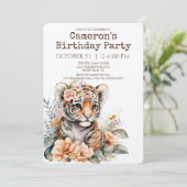 花の水色タイガー誕生日パーティー 招待状 (スタンド正面)
