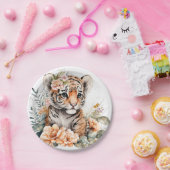 花の水色タイガー ペーパープレート (パーティー)