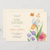 花の水色ベビーシャワー 招待状 (正面/裏面)