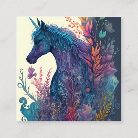 花の水色ユニコーンカラフル コーリングカード (正面)