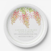 花の水色結婚の緑の白 ペーパープレート (正面)