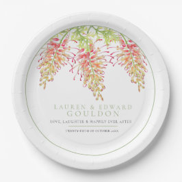 花の水色結婚の緑の白 ペーパープレート