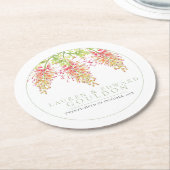 花の水色結婚の緑の白 ラウンドペーパーコースター (アングル)