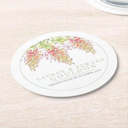 花の水色結婚の緑の白 ラウンドペーパーコースター (アングル)