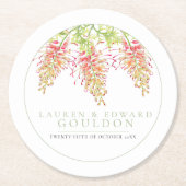 花の水色結婚の緑の白 ラウンドペーパーコースター (正面)