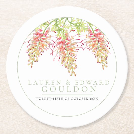 花の水色結婚の緑の白 ラウンドペーパーコースター (正面)