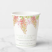 花の水色結婚の緑の白 紙コップ (正面)