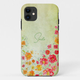 花の水色iPhoneケース iPhone 11 ケース