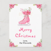 花の氷のスケート ピンクのクリスマス シーズンポストカード (正面)