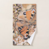 花の浴場にいるオレンジ色の蝶の絵 バスタオルセット (ハンドタオル)