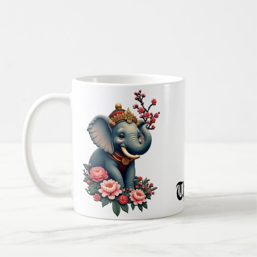 花の海の中の象 コーヒーマグカップ (左)