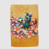 花の海の鳥の魔法​​ ゴルフタオル (正面)
