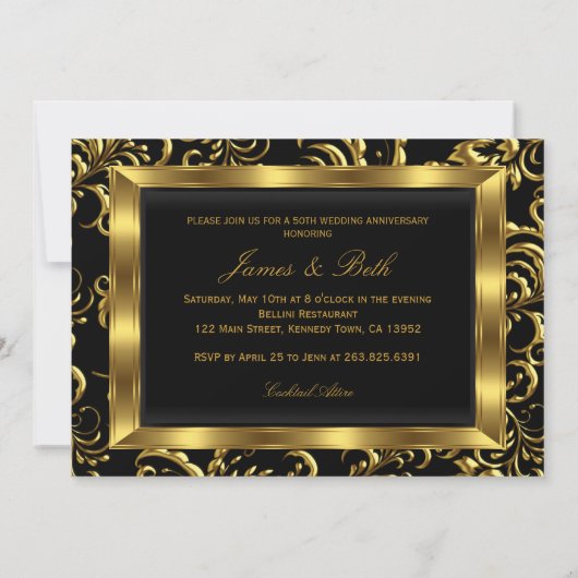 花の渦巻きリボン写真 50周年結婚記念日 招待状 (裏面)